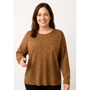Women's J. Jill Leopard Print Crew Neck Sweater Brown Beige LP 90's Inspired Y2K